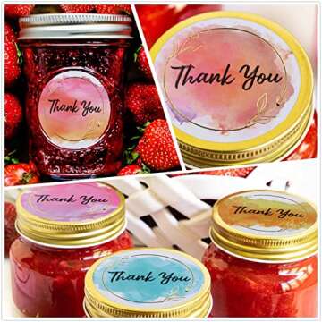 Fiercy 8 Designs Watercolor Thank You Stickers with Gold Floral Frame, 1.5 inch Waterproof Thank You Sticker Labels Roll, 500 Adhensiive Labels, Small Business Stickers for Packaging