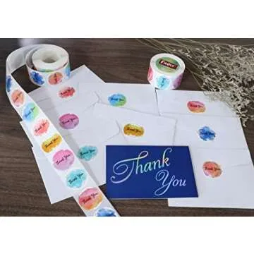 Fiercy 8 Designs Watercolor Thank You Stickers with Gold Floral Frame, 1.5 inch Waterproof Thank You Sticker Labels Roll, 500 Adhensiive Labels, Small Business Stickers for Packaging