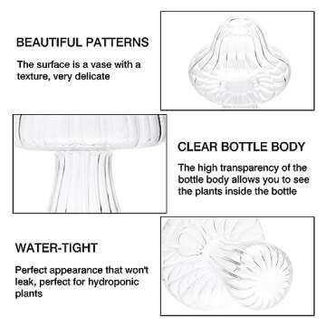Fixwal 2pcs Clear Mushroom Shaped Flower Vase, Glass Vase for Flowers Transparent Plant Containers Flower Arrangement, Hydroponic Container for Wedding Garden Decoration