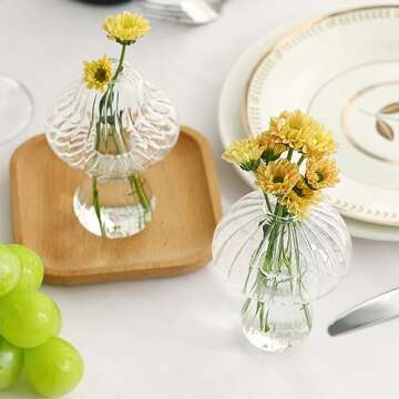 Fixwal 2pcs Clear Mushroom Shaped Flower Vase, Glass Vase for Flowers Transparent Plant Containers Flower Arrangement, Hydroponic Container for Wedding Garden Decoration