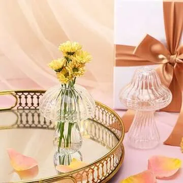 Fixwal 2pcs Clear Mushroom Shaped Flower Vase, Glass Vase for Flowers Transparent Plant Containers Flower Arrangement, Hydroponic Container for Wedding Garden Decoration