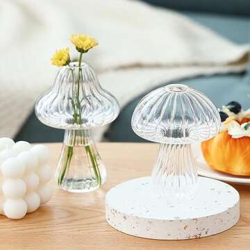 Fixwal 2pcs Clear Mushroom Shaped Flower Vase, Glass Vase for Flowers Transparent Plant Containers Flower Arrangement, Hydroponic Container for Wedding Garden Decoration