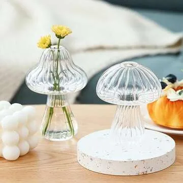 Fixwal 2pcs Clear Mushroom Shaped Flower Vase, Glass Vase for Flowers Transparent Plant Containers Flower Arrangement, Hydroponic Container for Wedding Garden Decoration