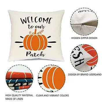 Ueerdand Fall Pillow Covers 18x18 Inches Fall Decorations Thanksgiving Autumn Theme Outdoor Pumpkin Patch Farmhouse Decorative Throw Pillowcase Linen Cushion Case for Home Decor Set of 4