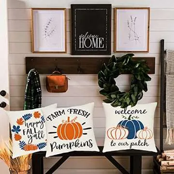 Ueerdand Fall Pillow Covers 18x18 Inches Fall Decorations Thanksgiving Autumn Theme Outdoor Pumpkin Patch Farmhouse Decorative Throw Pillowcase Linen Cushion Case for Home Decor Set of 4