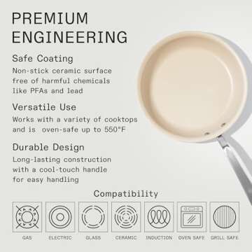 Made In Cookware - 12" Nonstick Ceramic Frying Pan - 5 Ply Stainless Clad - Professional Cookware - Crafted in USA - Induction Compatible