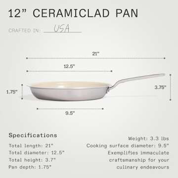 Made In Cookware - 12" Nonstick Ceramic Frying Pan - 5 Ply Stainless Clad - Professional Cookware - Crafted in USA - Induction Compatible