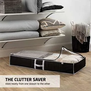 Zober Under Bed Storage - Pack of 2 Under Bed Storage Containers for Clothes, Blankets, Winter Clothing, & Shoes - Under The Bed Storage with Handles, Dual Zippers, & Clear Top (Black)