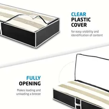 Zober Under Bed Storage - Pack of 2 Under Bed Storage Containers for Clothes, Blankets, Winter Clothing, & Shoes - Under The Bed Storage with Handles, Dual Zippers, & Clear Top (Black)