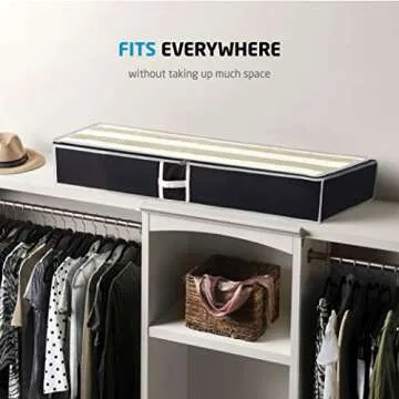 Zober Under Bed Storage - Pack of 2 Under Bed Storage Containers for Clothes, Blankets, Winter Clothing, & Shoes - Under The Bed Storage with Handles, Dual Zippers, & Clear Top (Black)