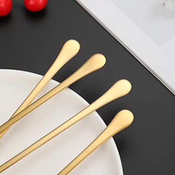 Long Handle Ice Tea Spoons Set of 4 - Premium Gold Stainless Steel