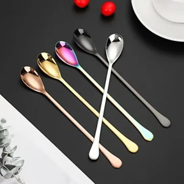 Long Handle Ice Tea Spoons Set of 4 - Premium Gold Stainless Steel