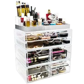 Sorbus Acrylic Makeup Storage Case with Silver Trim - Spacious & Stylish