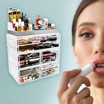 Sorbus Acrylic Makeup Storage Case with Silver Trim - Spacious & Stylish