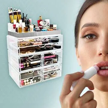 Sorbus Acrylic Makeup Storage Case with Silver Trim - Spacious & Stylish