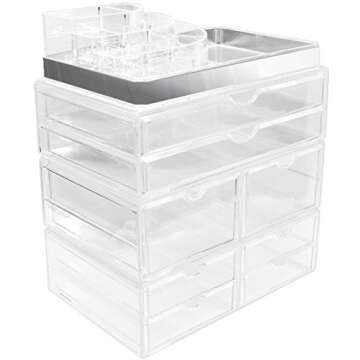 Sorbus Acrylic Makeup Storage Case with Silver Trim - Spacious & Stylish