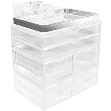 Sorbus Acrylic Makeup Storage Case with Silver Trim - Spacious & Stylish