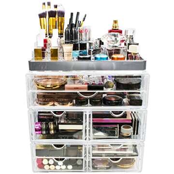 Sorbus Acrylic Makeup Storage Case with Silver Trim - Spacious & Stylish