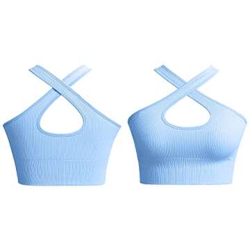 QINSEN Women Workout 2 Piece Outfits Ribbed High Waist Booty Shorts Gym Yoga Sexy Sports Crop Tops Sets Blue L