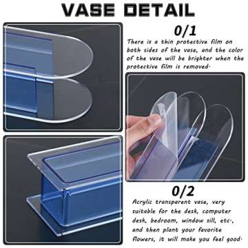 Unique Clear Blue Flower Vase Home Funky Decor Acrylic Small Vases,Plastic vases for centerpieces Round Decorative Vase,Flower Arrangement Computer Desk,Bedside Table,Window sill Decor