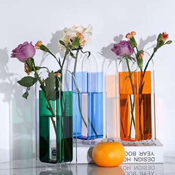 Unique Clear Blue Flower Vase Home Funky Decor Acrylic Small Vases,Plastic vases for centerpieces Round Decorative Vase,Flower Arrangement Computer Desk,Bedside Table,Window sill Decor