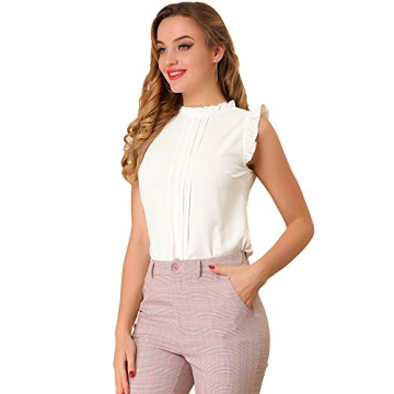 Allegra K Women's Ruffled Business Office 1950s Vintage Sleeveless Work Blouses Top Small White