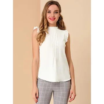 Ruffled Sleeveless Work Blouse for Stylish Women