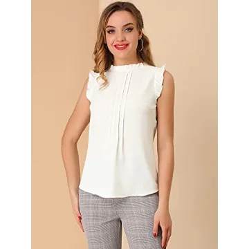 Ruffled Sleeveless Work Blouse for Stylish Women