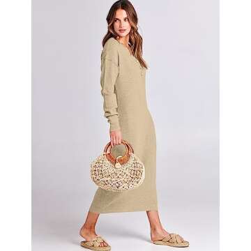 ANRABESS Women Long Sleeve Button V Neck Oversized Casual Loose Fit Waffle Knit Fall Midi Sweater Dress 2024 Trendy Outfits