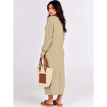 ANRABESS Women Long Sleeve Button V Neck Oversized Casual Loose Fit Waffle Knit Fall Midi Sweater Dress 2024 Trendy Outfits