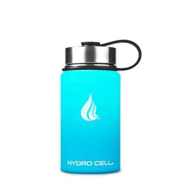 HYDRO CELL Stainless Steel Insulated Water Bottle with Straw - For Cold & Hot Drinks - Metal Vacuum Flask with Screw Cap and Modern Leakproof Sport Thermos for Kids & Adults (Teal/Blue 14oz)