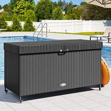 YITAHOME 200 Gallon Large Wicker Deck Box w/Storage Net, Rattan XL Outdoor Storage Box Patio Cushion...