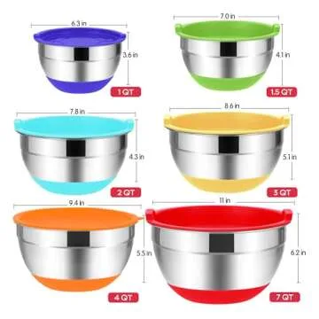 Mixing Bowls with Airtight Lids, 20PCS Stainless Steel Mixing Bowls Set, Nesting Bowls with 3 Grater Attachments & Non-Slip Bottoms, Size7, 4, 3, 2, 1.5, 1QT Bowls for Baking&Prepping