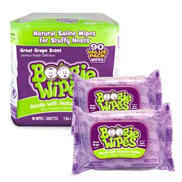 Saline Nose Wipes by Boogie, for Baby & Kids, Face, Hand & Body, FSA/HSA Eligible, Made with Vitamin...