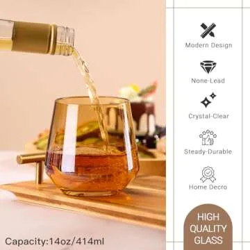 Physkoa Colored Stemless Wine Glasses Set of 6, Multi color Wine Glasses14oz,Diamond Shaped Cocktail...