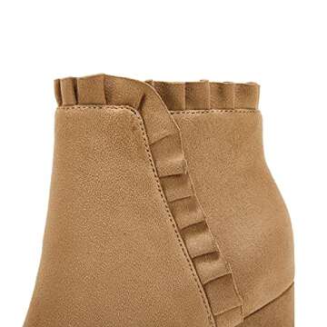 Ermonn Womens Chunky Block Heel Ankle Boots with Ruffles
