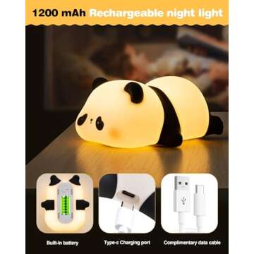 Recolte Cute Panda Night Light for Kids - Soft LED Lamp