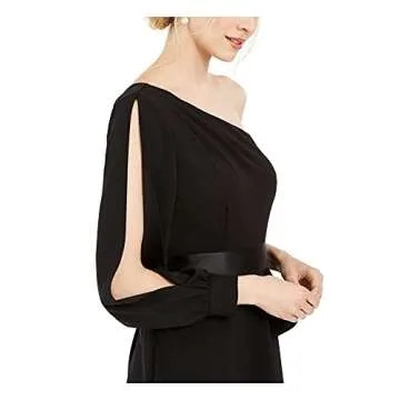 Adrianna Papell Women's ONE Shoulder Crepe Jumpsuit, Black, 4