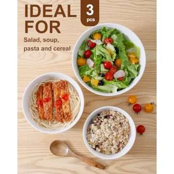 Hasense Small Mixing Bowls of 3, Ceramic Ribbed Nesting White Bowls 1.5/1/0.5 Qt For Kitchen, Cooking, Baking and Serving Prep Bowls for Salad, Pasta, Modern Space Saving Dishes for Kitchen