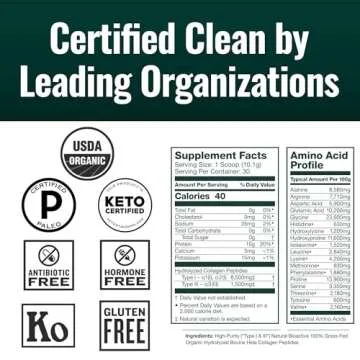 Natural Force Organic Clean Collagen Peptides Powder - USDA Certified Organic & Non-GMO, Keto & Paleo Certified - Hydrolyzed Type I & III Protein Powder with Essential Amino Acids – Unflavored, 10.7oz