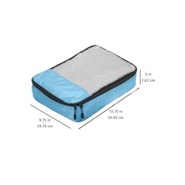 Amazon Basics 4 Piece Packing Cubes for Travel, Travel Organizer Zipper Cubes Set, Medium, Sky Blue