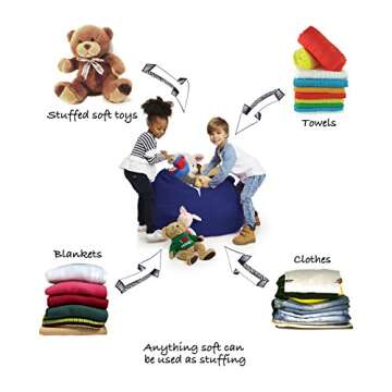 Delmach Bean Bag Chair Cover | Stuffed Animal Storage | 38" Width Extra Large | 100% Cotton Canvas | Double Stitched | Durable Zipper | Fill with Anything Soft | Beans not Included