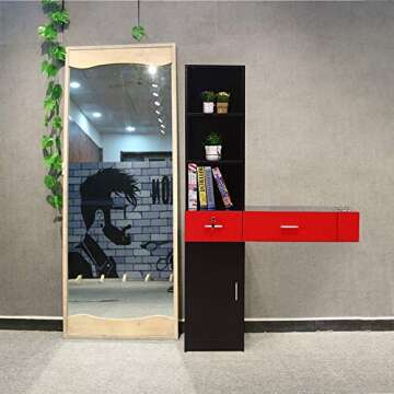 Goujxcy Hair Styling Station,Beauty Salon Spa Equipment Set Wall Mount Hair Styling Barber Station Mirror Dressing Table(Red & Black)