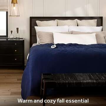 Sunbeam Royal Ultra Fleece Heated Electric Blanket Twin Size, 84" x 62", 12 Heat Settings, 12-Hour Selectable Auto Shut-Off, Fast Heating, Machine Washable, Warm and Cozy, Admiral Blue