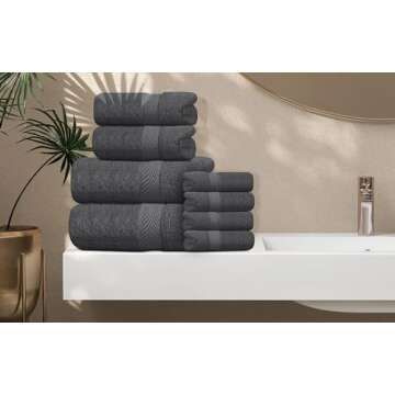 Oakias Premium Towel Set 600 GSM 8 Piece Grey - 100% Ring Spun Cotton Highly Absorbent Towels Set - Super Soft Bathroom Towel Set - Hotel Quality Double Stitched Hem - Ideal for Hotels, Spa, Gyms