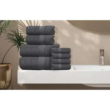 Oakias Premium Towel Set 600 GSM 8 Piece Grey - 100% Ring Spun Cotton Highly Absorbent Towels Set - Super Soft Bathroom Towel Set - Hotel Quality Double Stitched Hem - Ideal for Hotels, Spa, Gyms