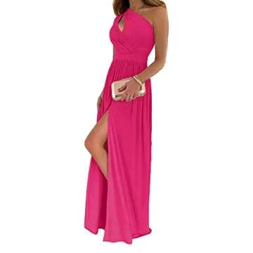 LYANER Women's One Shoulder High Split Cutout Sleeveless Elegant Party Maxi Dress Solid Rose X-Large