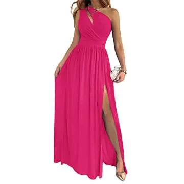 LYANER Women's One Shoulder High Split Cutout Sleeveless Elegant Party Maxi Dress Solid Rose X-Large