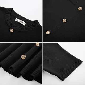 GRACE KARIN Black Dresses for Women Summer Tweed Sweater Dress Short Sleeve Crewneck Elegant A Line Business Knit Dresses S