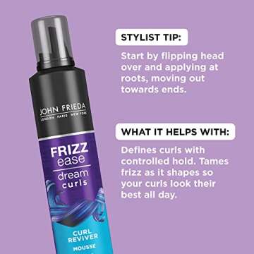 John Frieda Anti Frizz, Frizz Ease Dream Curls Curl Reviver Mousse, Enhances and Moisturizes Natural Curles, Creates a Soft Flexible Hold for Curly or Frizzy Hair, Alcohol-Free, 7.2 Oz, Pack of 2